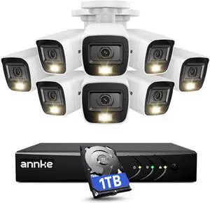 Home Wired Camera Security System with Audio, 8CH 3K Lite H.265+ AI DVR with 1 TB Hard Drive and 8 X 1080P IP67 Weatherproof Cameras with Dual Light, Human/Vehicle Detection, Color Night Vision