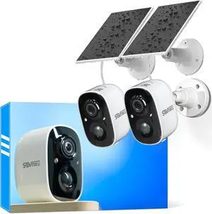 Sovmiku 2CG6 Solar Security Camera Wireless Outdoor,Battery Powered,Easy to Setup,PIR Motion Detection,Two Way Audio, Audible Flashlight Siren,2.4GHz Wi-Fi Color Night Vision, 180 Days Exchange Policy