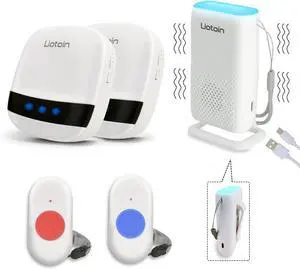 Wireless Caregiver Pager Call Button Alert Button Call Bell for Elderly Patients at Home Nurse Alert System 2 Waterproof Transmitters 1 Portable Receiver 2 plugin Receiver