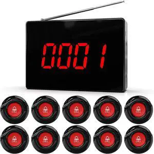 Wireless Calling System Caregiver Call Button Patient Call Bell with 10 Waterproof Nurse Alert Call Buttons and 1 Display Receiver for Clinic Nurses Station Restaurant Nursing Home