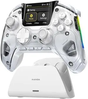 One Interactive Screen Wireless Gaming Controller for PC/Switch/Switch 2/iOS/Android,Hall Effect Stick & Trigger,RGB Lighting,Remappable Buttons,1800mAh with Charging Dock (White)
