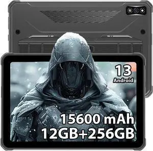 R7 Rugged Tablet Android 13, 15600mAh 10.1 Inch HD+ Waterproof Tablet, 12GB+256GB/(2TB TF) Outdoor Work Tablets, 16MP+16MP Camera Octa Core/Daul SIM 4G/IP68&IP69K/Face ID/GPS/OTG/Widevine L1