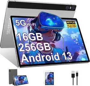 2025 Tablet 11 Inch Screen 2K Tablet Octa-Core 2.0 GHz,16GB RAM+256GB ROM+TF 1TB /2000 * 1200 Pixel/8MP+20MP+2MP Macro/10000 mAh/5G WiFi Metal Cover Silver
