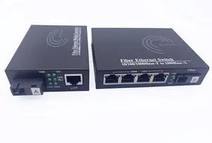 2 Pieces Converter Fibre ethernet, Media Converter up to a Distance of 20 km to Optical SC Mono Mode, with Adapter 10/100/1000 Mbps (1 RJ45 Port *4 RJ45 Port)
