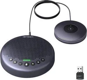 Conference Speaker and Microphone w/8+1 Mics, 360° Voice Pickup, Noise Reduce, Bluetooth/USB/Dongle Speakerphone for 14 People w/Daisy Chain for 25, Compatible w/Leading Platforms, 2025 Version
