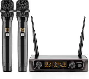 Wireless Handheld Microphone Karaoke System: Professional UHF Metal Dual Cordless Dynamic Mic Set - Long Transmission Range 200ft with Receiver for Home KTV, DJ Party, Church, Wedding, Meeting