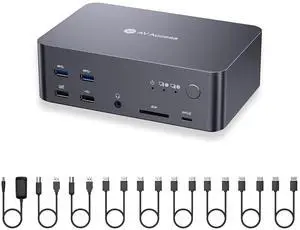 (Desktop only) AV Access Docking Station Triple Monitor 8K@60Hz, with 6 DP Cables, DisplayPort 2.0, 1G Ethernet, USB 3.0, KVM Switch 3 Monitors 2 Computers, 4K@165/144Hz, 2K@144Hz for Dell HP