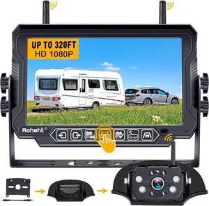 RV Backup Camera Wireless Strong Signal: HD 1080P 7'' Touch Key Recording Monitor Rear View System for Trailers/Trucks/5th Wheel 4 Channels Easy Setup Plug and Play for Furrion Pre-Wired Mount R9