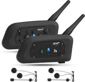 V6 Pro Motorcycle Bluetooth Headset, Upgraded 2 Riders Intercom Helmet Communication System with Auto-Answering Call and Noise Reduction for Motorcycling Skiing and Climbing (2 Pack)