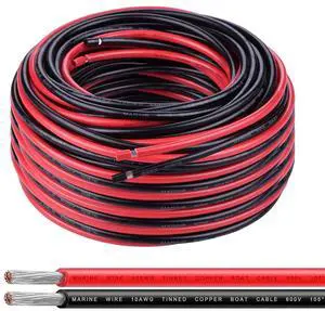 10 Gauge Wire, 10 AWG Tinned Copper Electrical Marine Cable for Solar Panel Car Audio Automotive Trailer Marine Speaker Outdoors Wiring,Low Voltage Wire for Lighting-100Ft Black&100Ft Red