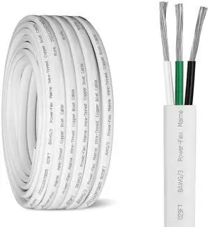8 Gauge Triplex Marine Wire Tinned Copper Boat Cable, 30ft 8 AWG Standard USA OFC Oxygen Free Copper Wire for Automotive Boat Speakers Solar Outdoors
