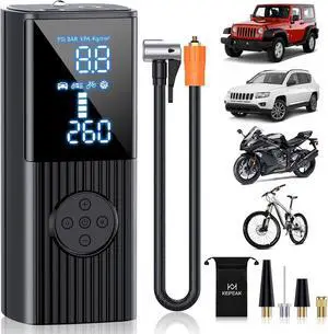 Tire Inflator Portable Air Compressor - Air Pump for Car Tires, 150PSI Cordless Tire Pump with LCD Dual Display, LED Light for Car, Bike, Motorcycle, Ball