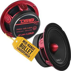 PRO-X6.4BM Loudspeaker - Pair of 6.5", Midrange, Red Aluminum Bullet, 500W Max, 250W RMS, 4 Ohms - Premium Quality Audio Door Speakers for Car or Truck Stereo Sound System (2 Speaker)