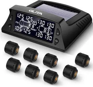 RV Tire Pressure Monitoring System - 8 External Sensors (0-188 PSI) RV TPMS, Solar Charging, 6 Alarm Modes, High-end Backlight LCD Display, Automatic Sleep Mode