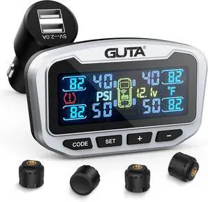 RV Tire Pressure Monitoring System, Trailer TPMS, 4 Sensors, 6 Alert Modes, Long Range Signal, CLA Charging & 2 USB-A Outputs, Adjustable LCD Display, Ideal for RV Truck Trailer Camper (0-188psi)