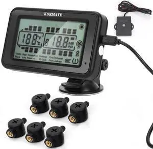 TPMS,tire Pressure Monitoring Systems tpms,7 Alert Modes,Wireless Solar Power,for RV,Truck,semi Truck,Motorhome,Coach,5th Wheel,Trailer (Flow Thru Sensor, 6 Sensors)