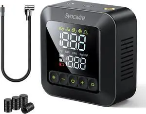 Syncwire Tire Inflator Portable Air Compressor 150PSI Air Pump for Car Tires [3X Faster] Inflation Electric Smart Tire Pump with Extra-Large LCD Dual Value Display [Free Car Tire Valve Caps], Auto-Off