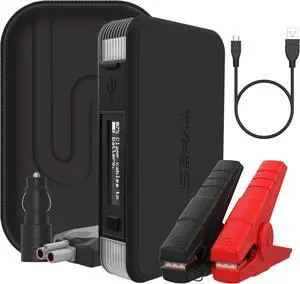 Type S Dynamic Light DL20 1000A Car Battery Jump Starter 12V 6L Gas 3L Diesel LCD Display, Car Jumper Starter Portable Charger, Jump Box, Power Bank, Emergency Hazard Lights, UL Listed - Black