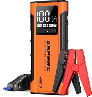 ASPERX AX4500 Jump Starter,4500A Peak Car Starter for Up to All Gas and 10.0L Diesel Engines,12V Battery Starter with 4 Inch LCD Display,Lithium Portable Car Battery Booster Pack