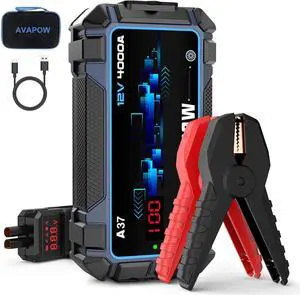 Jump Starter Car Battery 4000A Peak,Portable Jump Starters for Up to 10L Gas 10L Diesel Engine,12V Lithium Jump Pack with Smart Safety Clamp, IP65