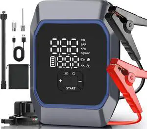 Jump Starter with Air Compressor, 2500A Portable Car Battery Pack(8.5 Gas/8.0L Diesel) 160PSI 20000mAh Car Tire Inflator, Jumper Starter Battery Box with Touch Screen, LED Light, Power Bank