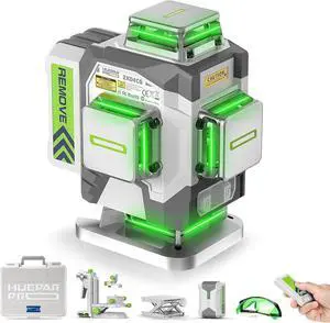 HueparPro Laser Level 360 Self Leveling, 4x360°Green Cross Line Laser Tool with Remote Control & 8000mAh Rechargeable Li-ion Battery, High Accuracy 4D Laser for Construction, Magnetic Bracket -ZK04CG