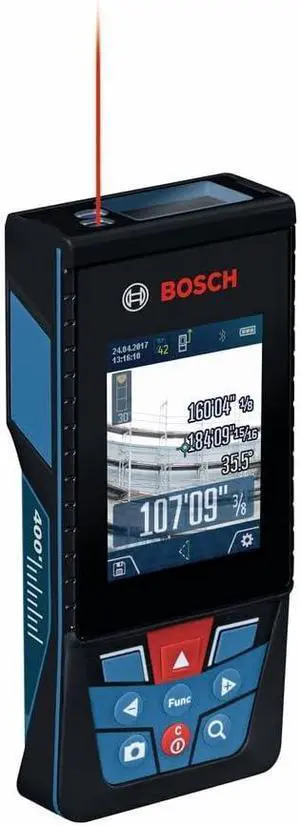 BOSCH GLM400CL 400 Ft Blaze Outdoor Connected Laser Measure, Includes 1.0 Ah 3.7V Lithium-Ion Battery & Charger, Micro USB Cable, Hand Strap, & Pouch