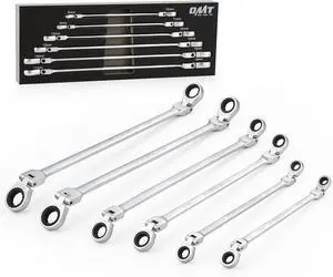6-Piece Ratcheting Wrench Set, Metric 8-19 mm Flex Head Ratcheting Wrench Set, Extra Long Ratchet Wrench Set with 72 Tooth Gear & Double Box End