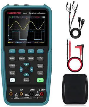 Handheld Digital Oscilloscope 50Mhz Bandwidth with 2 Channels HO52 3.5" TFT Mini Oscilloscope, 2 in 1 Oscilloscope and Multimeter, Backlit Screen, Auto-Calibration Function, Memory Function