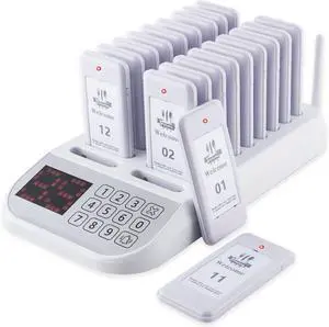 Restaurant Pager System,Wireless Guest Calling System,Social Distancing Keeping 20 Pagers Buzzers Waiting Paging System for Coast Hotel(White)