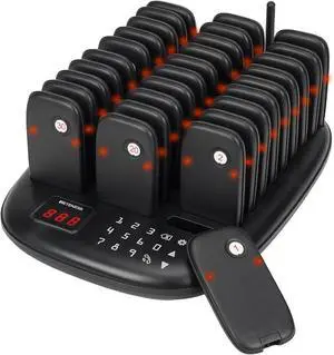TD175P Restaurant Pager System Buzzers, Pagers for Restaurants, 3280 ft, Set with Vibration, Flashing and Buzzer, 30 Order Buzzers for Restaurant, Food Court, Firms