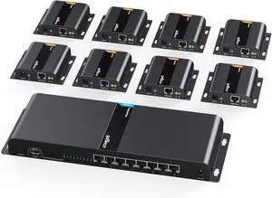 1080p 1x8 HDMI Extender Splitter Over IP Kit 395ft/120m, Direct Connection (TX to RXs) Over CAT5e/CAT6, Over 1G Gigabit Ethernet Switch, Network LAN, VLAN, Scalable, IR Extension (HDbitT8Pv2)