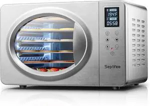 Silver Retro Food Dehydrator- 6 Stainless Steel Trays, 190 Max Digital Temperature Control, Built-in Light, 500W Efficient Drying Machine for Beef Jerky Fruit Mushroom& Yogurt