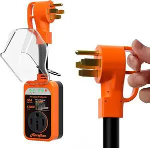 Rv Surge Protector, 50amp Rv Circuit Analyzer, 12000 Joules Surge Guard Protection with Waterproof Cover, LED Display, rv Voltage Protector for Camper, Travel Trailers, Motorboat, Orange