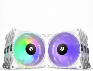 FS-9002 Pro 120mm RGB Case Fan, 26 LED ARGB and Double LED Lingting Loops, 800-1800rpm Pwm Case Fan with 5V PWM Motherboard Sync/Analog Controller (6 Pack, White)