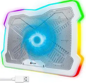 Ultimate + RGB Laptop Cooling Pad with LED Rim + New + Gaming Laptop Cooler + USB Powered Fan + Very Stable and Silent Laptop Stand + Compatible up to 17" + PC Mac PS5 PS4 Xbox One - White