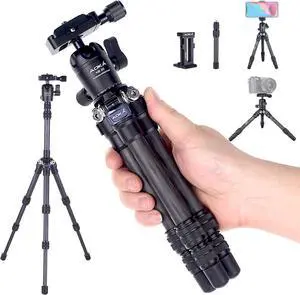 15.75in/0.99lb Mini Carbon Fiber Tripod, Compact Pocket Travel Tabletop Tripod Stand for Phone, SLR, Digital Camera,Projector, Webcam, with Metal Phone Mount & Extended Center Shaft Rod