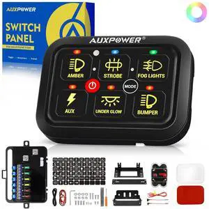6 Gang Switch Panel Toggle Momentary Pulsed Led Switch Panel RGB Dimmable Switch Panel Auxiliary Circuit Control Relay System Automotive Switch Panel for Truck Boat Car(RGB A26 Switch Panel)