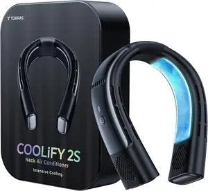 COOLIFY 2S Neck Air Conditioner, Portable Personal Cooler and Heater Strong Wind, 3-Speed, App Control Neck Fan Rechargeable, Black