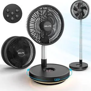 X10 Portable Fan, Cordless Battery Powered Fan, USB Fan Rechargeable Oscillating Desk Floor Fan with Remote & Timer & Light Foldable for Home Bedroom Travel Camping, 7200mAh, 10inch (Black)