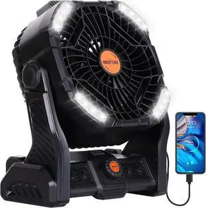 20000mAh Camping Fan with LED Lantern USB TpyeC Rechargeable Battery Operated Fan Outdoor Fans with Light & Hook,4 Speeds Personal USB Desk for Camping Black X26A