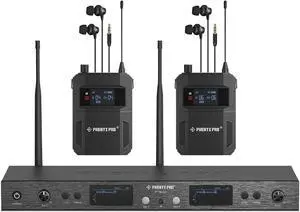 UHF Mono Dual Wireless in-Ear Monitor System, Metal Wireless IEM System, Sturdy Bodypack Receiver, 2x50 Frequencies, Separate Outputs,164ft Operation, Suitable for Band and Studio (PTM-22)