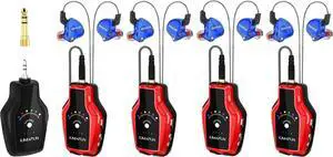 Wireless in Ear Monitor System Set, Professional Wireless IEM System Headphone for Band Rehearsal (1TX+4RX)