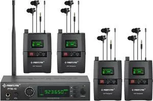 Wireless in-Ear Monitor System, Stereo IEM System with Rack Mount Kit, 89 Frequencies, 900MHz UHF Band, 164ft Range, Suitable for Stage & Studio (4 Bodypacks with Transmitter)