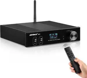 D03 Bluetooth 5.0 DAC Amplifier 150 Watt x 2 Stereo HiFi 2.1 CH Digital Sound Amplificador 24Bit/192kHz Class D Power Amp USB Coaxial Optical OLED AptX, Support Subwoofer & with Remote