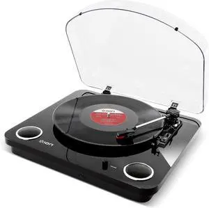 Audio Max LP Black |Three Speed Vinyl Conversion Turntable with Stereo Speakers, USB Output to Convert Vinyl Records to Digital Files and Standard RCA & Headphone Outputs