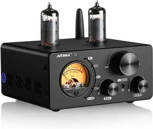 T9 100W*2 Bluetooth Stereo Amplifier Class D Amp 2.0/2.1 Channel Tube Power Amp with PC-USB DAC Coaxial Optical inputs &VU Meter & Bass Treble Tone Control for Home Stereo Speakers