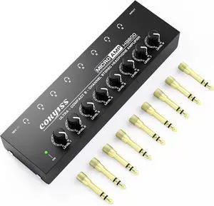 ® 8-Channel Headphone Amplifier with 9 Adapters - Portable Ultra-Low Noise Multi-Port Stereo Headphone Distributor (8 Output/1 Input) for Recording Studios, Streaming, Band, Sound Mixer