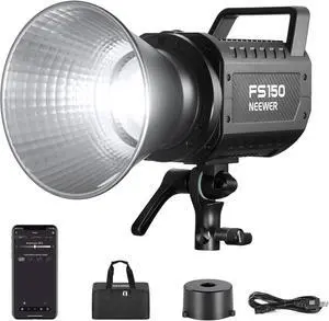 FS150 LED Video Light 2.4G/APP Control, 130W 5600K COB Daylight Silent Photography Continuous Output Lighting 4 Precise Dimming Types 102000lux/1m CRI97+ 9 Effects Bowens Mount, US Plug