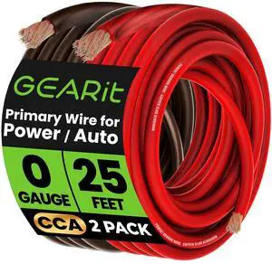 GearIT 1/0 Gauge 25ft Black/Red CCA Wire - For Car Audio, RV, Trailer, Amp, Electrical